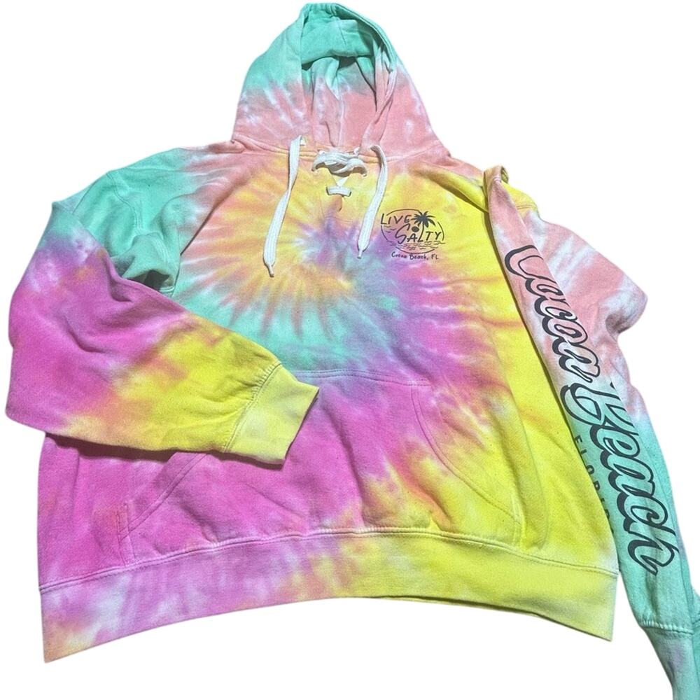 Dreamsicle Colorful Tie-Dye Hoodie Coco Beach Florida size Large